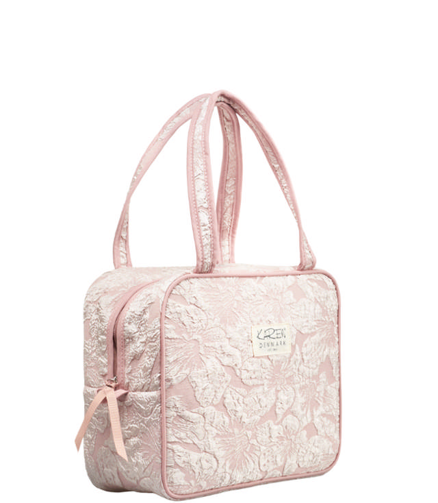 Karen stor toilettaske med hank i rosa brokade